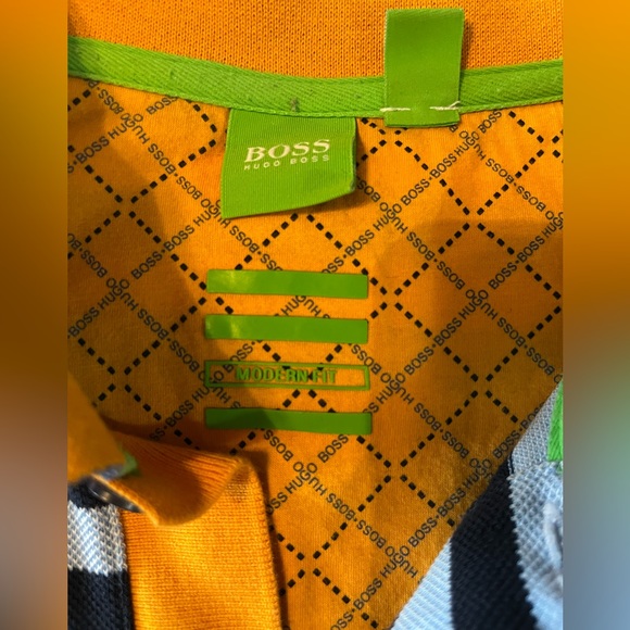 Hugo Boss Polo Shirt - Large - Orange & Blue stripes - GUC - Picture 3 of 7